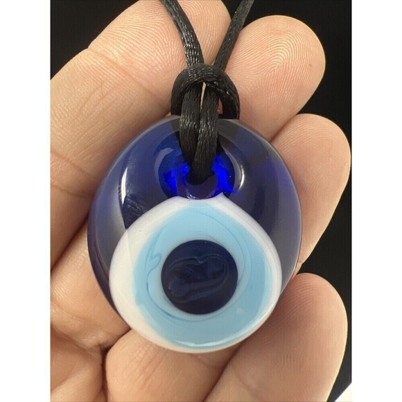 Vintage 90's/ 2000's Style Murano Glass Evil Eye Pendant On Black Cord Necklace - Picture 3 of 9